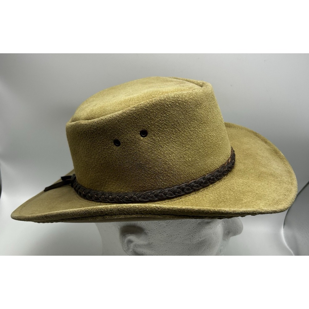 Vintage Cowboy Hat Men Small Jackaroo Beige Leather Suede Outback Made Australia